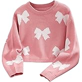GORGLITTER Girl's Bow Sweater Cute Fall Christmas Long Sleeve Crewneck Loose Lightweight Knit Sweaters