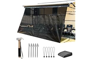 WIOUKEVA RV Awning Shade Screen with Zipper 9'X19'3'' - Second Generation Black Mesh Camper Awning Shade Screen, Universal Trailer Camper RV Awning Sun Shade Screen with Complete Kits.
