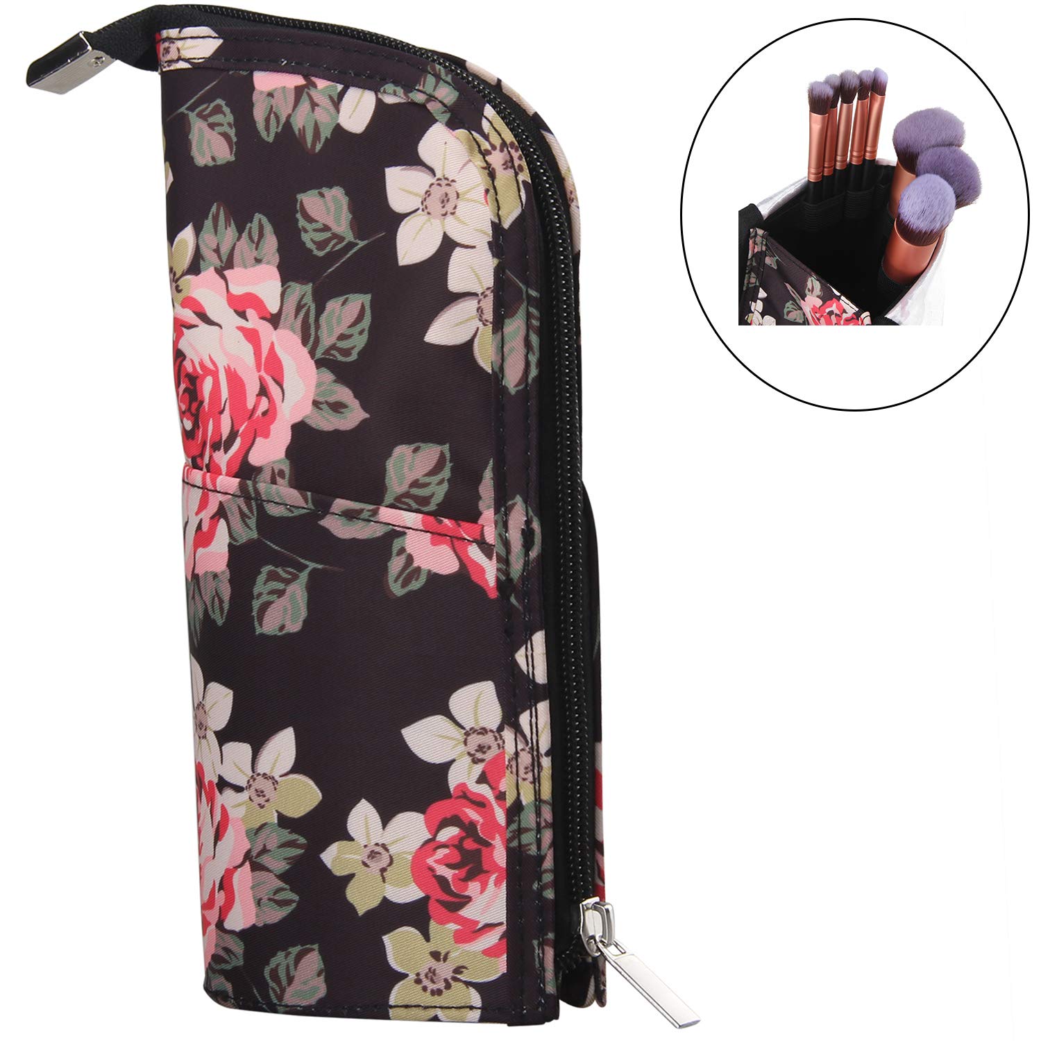 Makeup Brush Organizer, Makeup Bag Artist Brushes Set Case Professional Travel Brush Cosmetic Bag Pen Pencil Holder … (Peony Pattern)