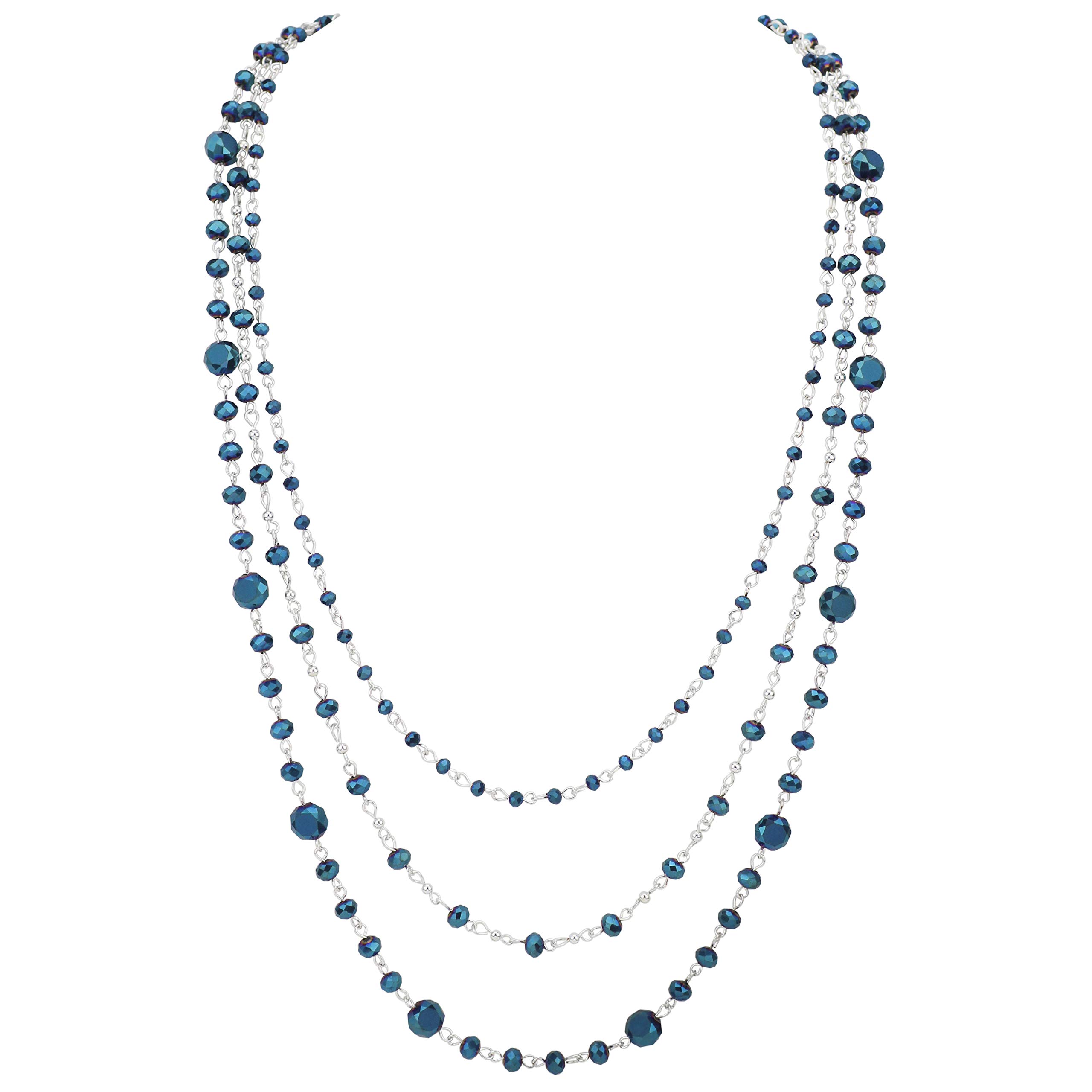 Firstmeet Long Chain Multi Layer Fashion Glass Beads Handmade Necklace Jewellery Jewelry for Women, Glass, No Gemstone