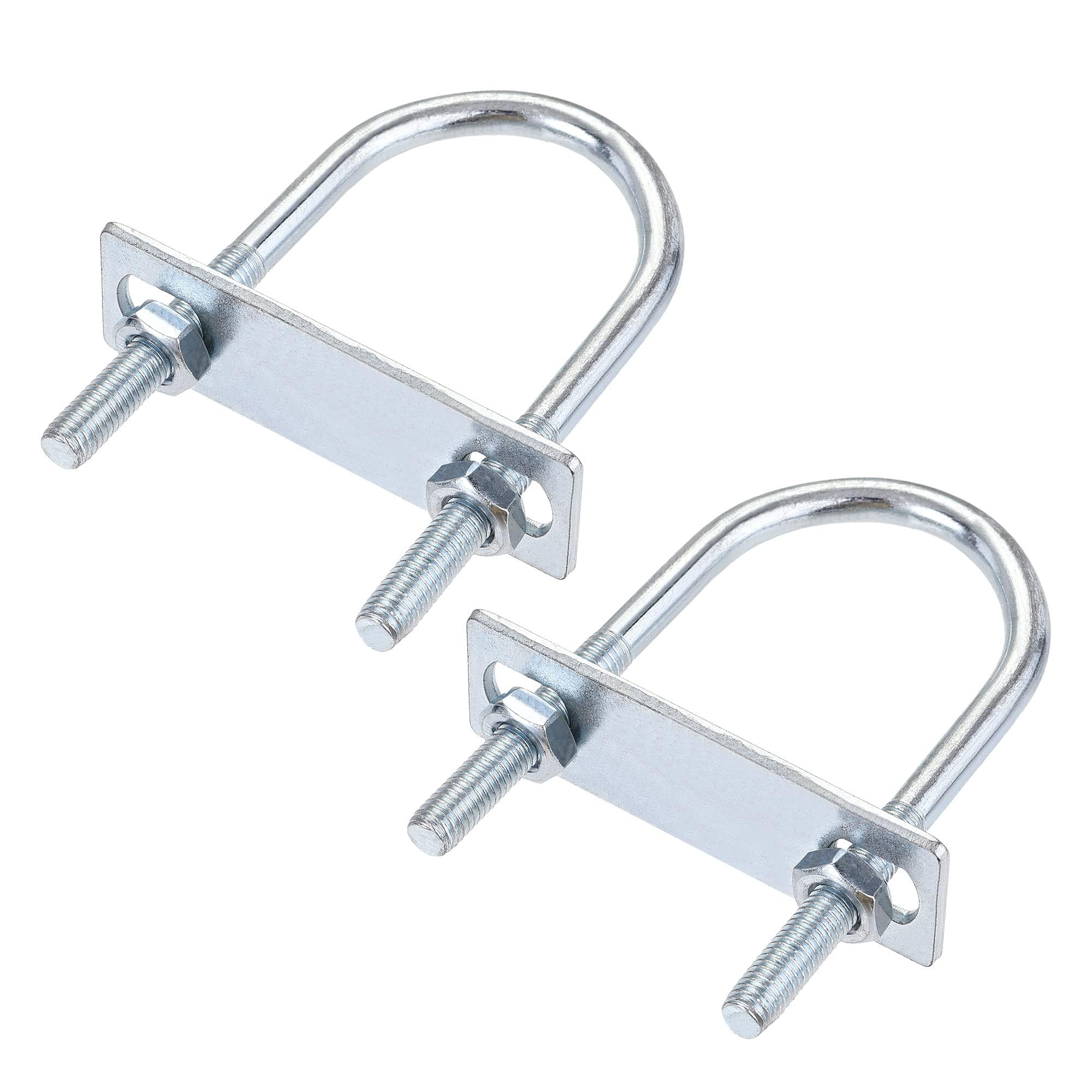 MACHSWON Round U-Bolt,2 Set Zinc Plated Alloy Steel M8 U Bolts 45mm(1.77") Inner Width 100mm Length with Nuts and Frame Plate for Automobiles Boat Trailer