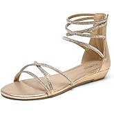 DREAM PAIRS Women's Ankle Strap Flat Sandals Summer Dressy Strappy Gladiator Rhinestones Sandals