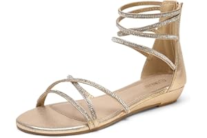 DREAM PAIRS Women's Ankle Strap Flat Sandals Summer Dressy Strappy Gladiator Rhinestones Sandals