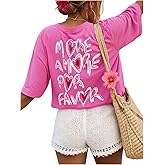 OYOANGLE Women's Short Sleeve Graphic Tees Crew Neck Drop Shoulder Casual Tshirts Streetwear