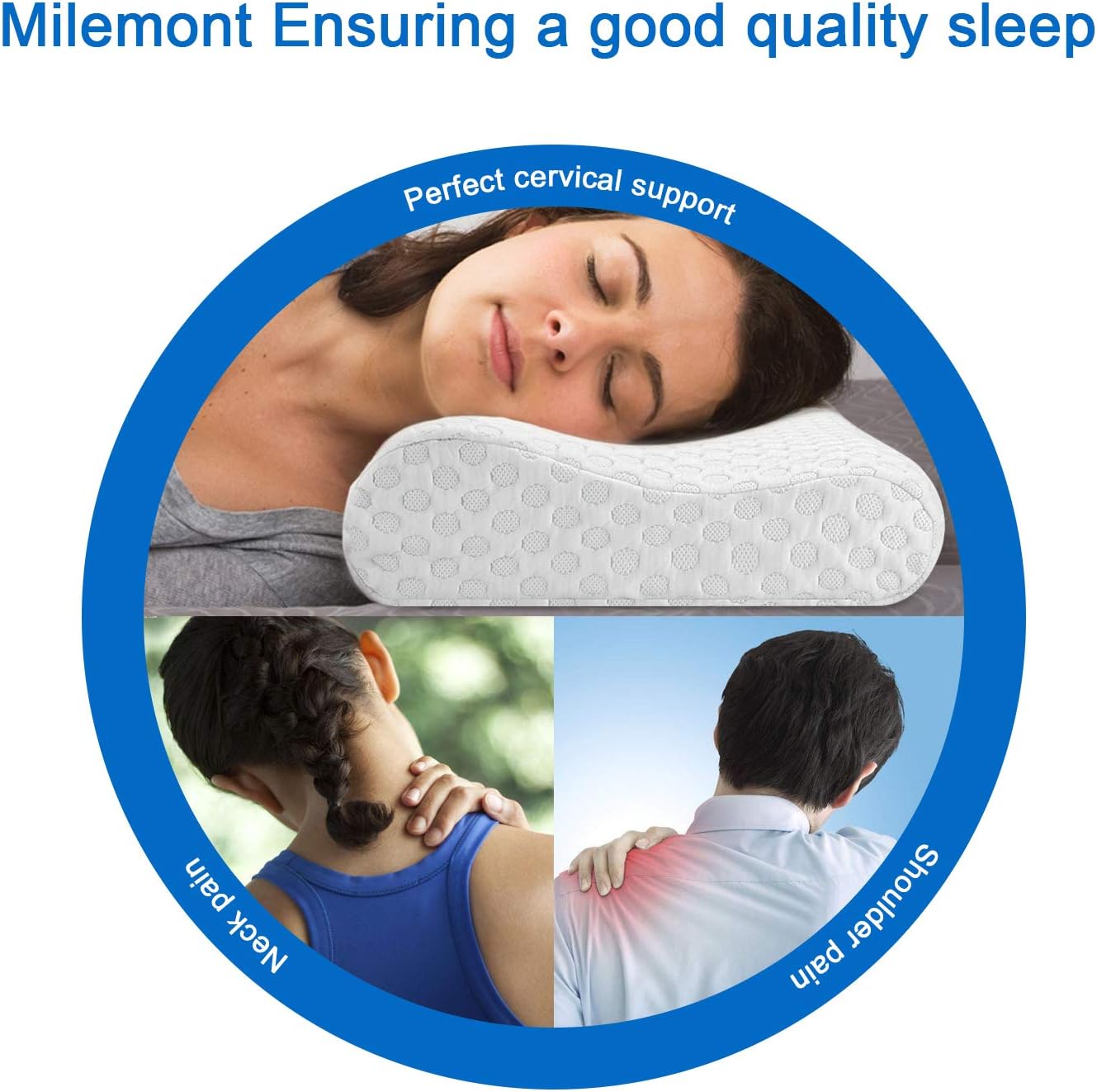 Milemont Memory Foam Pillow, Bamboo Charcoal Memory Foam, Cervical Pillow for Neck Pain, Orthopedic Contour Pillow Support for Back, Stomach, Side Sleepers, Pillow for Sleeping, CertiPUR-US, Standard: Home & Kitchen