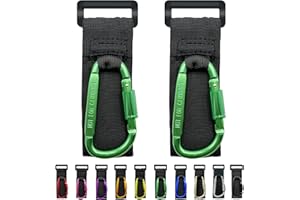 DEIHAALEN Baby Stroller Hook, Carry 30 lbs per Stroller Carabiner Clip, Adjustable Baby Stroller & Car Seat Hook for Hanging Diaper Bag, Wheelchair,Golf cart, Shopping and Pet Cart(2 Pcs Green)