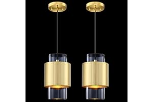 DORAIMY LIGHTING 2 Pack 1 Light Hanging Indoor Kitchen Island Pendant Light 6" Drum Clear Glass Shade Pendant Ceiling Light Fixtures,Brushed Bronze Finish Modern Farmhouse Dinning Over Sink