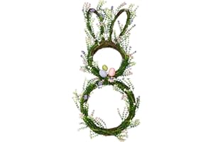 VGIA 27 Inch Easter Wreath for Front Door Rabbit Wreath with Easter Decorations Artificial Bunny Wreath with Pastel Eggs and Mixed Twigs for Wall Window Home Decor