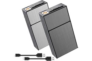 NESCOPE Cigarette Case for for 100mm 100’s King Size Hold 20 Regular Size Cigarettes with Tungsten Coil Lighter USB Rechargeable 2Pack (Gray+Silver, 100mm)