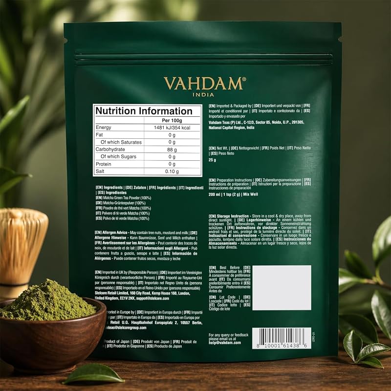 VAHDAM, Matcha Chá Verde em Pó (100gm) Autêntico Matcha Japonês em Pó, Chá Verde de Grau Premium, Ideal para Bolos, Smoothies, Thé Iced, 100% Natural