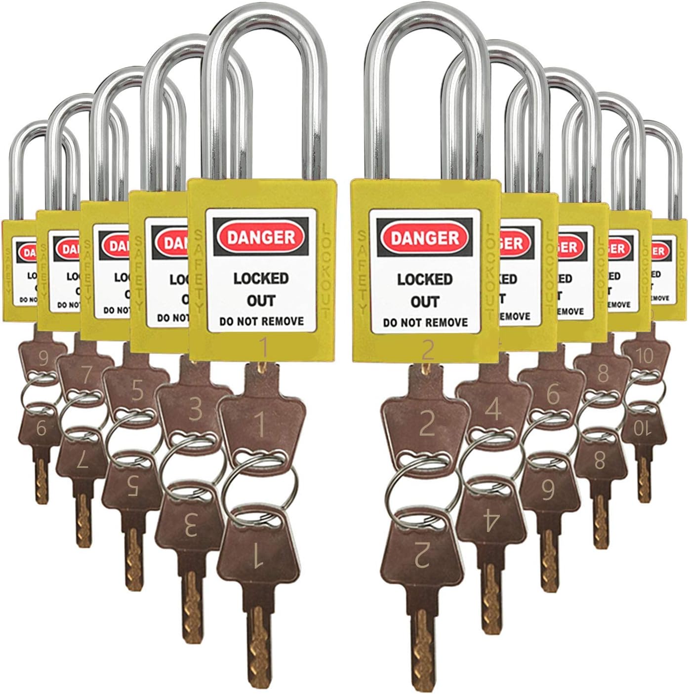 Lockout Tagout Locks, Safety Padlock，10 PCS with Number (Yellow 110