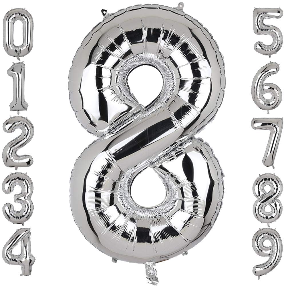 40 Inch Large Foil Number 8 Balloons Silver Big Mylar Helium Balloon Birthdays Party Decorations Supplies