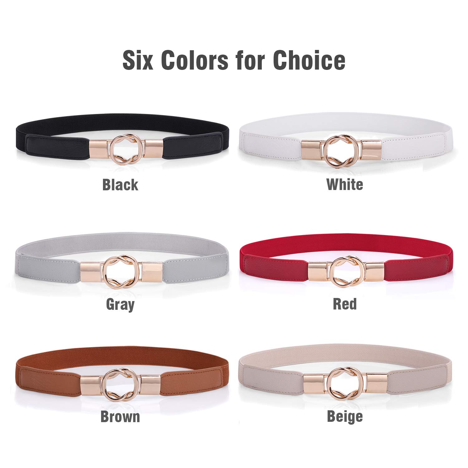 Fashion Womens Waist Belt Skinny for Dress,Ladies Gold Buckle Elastic Retro Belt Plus Size for Jeans,Waistband Skinny Thin Belt,Stylish Stretch Thin Waist Belt,Black+Red+Beige,Suit Waist Size 34\