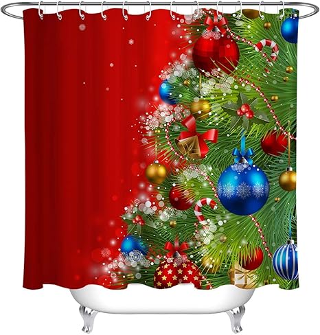 Amazon Amxxy パーソナライズされたカスタムシャワーカーテン クリスマスグリーンパインツリー レッドブルークリスマスボールバスカーテン 72 Wx 72lインチ シャワーカーテン ホーム キッチン オンライン通販