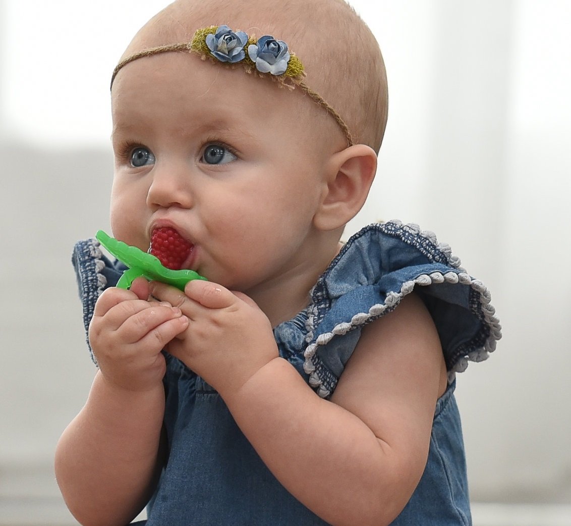 RaZbaby RaZberry Silicone Baby Teether Toy - Berrybumps Soothe Babies Sore Gums - Infant Teething Toy - Hands Free Design - BPA Free - Easy-to-Hold Design - Teething Relief Pacifier - Fruit Shape/Red : Baby Teether Toys : Baby