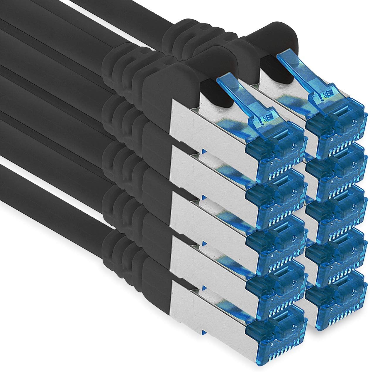 1aTTack.de Patch cable, 10x 5m Ethernet, network, LAN cable CAT6a (for gigabit networks routers, switches