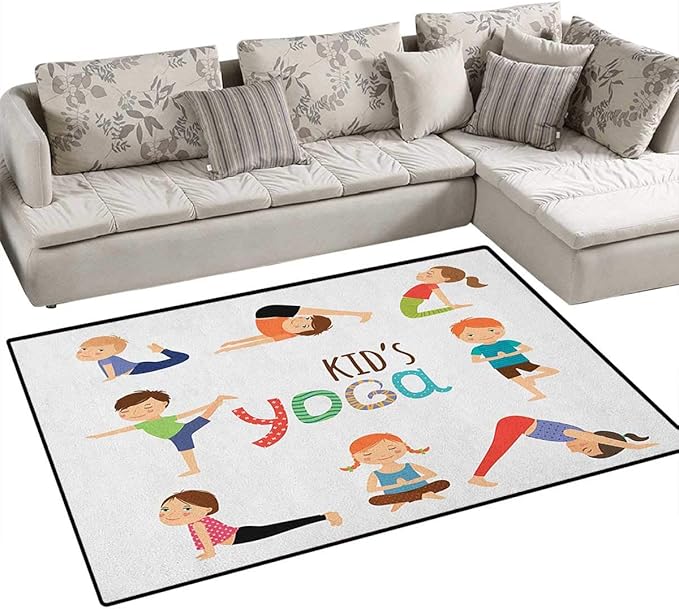 Yoga,Rug,Kids in Different Poses Fun Humor Gymnastics for Children and