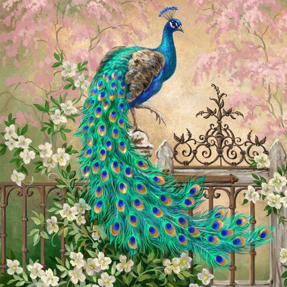 DIY 5D Diamond Painting Kits for Adults Full Drill Embroidery Paintings Rhinestone Pasted DIY Painting Cross Stitch Arts Crafts for Home Wall Decor,Peacock(12x12inch)