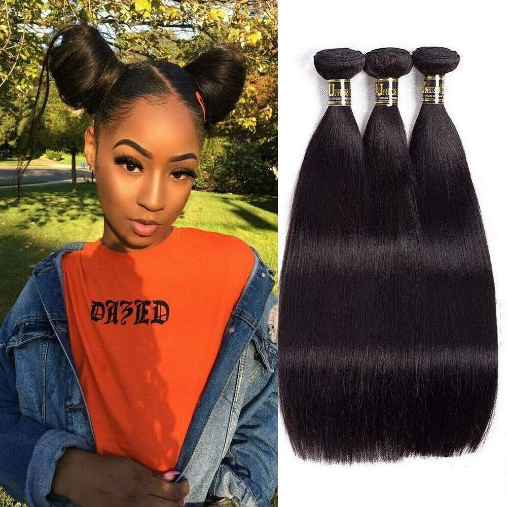 Uneed Hair 10A Straight Bundles (14 16 18,300g) Brazilian Straight Hair 100% Unprocessed Virgin Human Hair Bundles Brazilian Hair Weave Bundles Natural Black