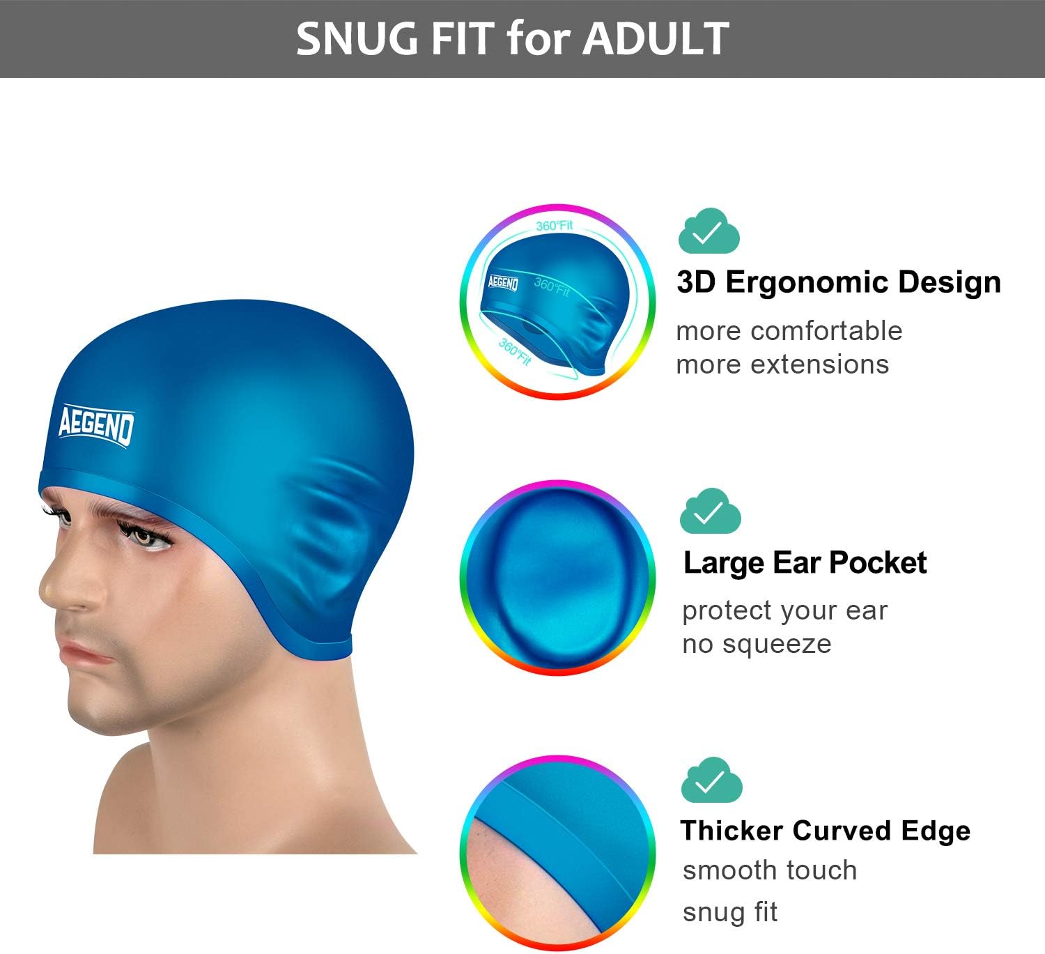 aegend Waterproof Swim Cap for Adult Men Women Solid Silicone Swim Caps