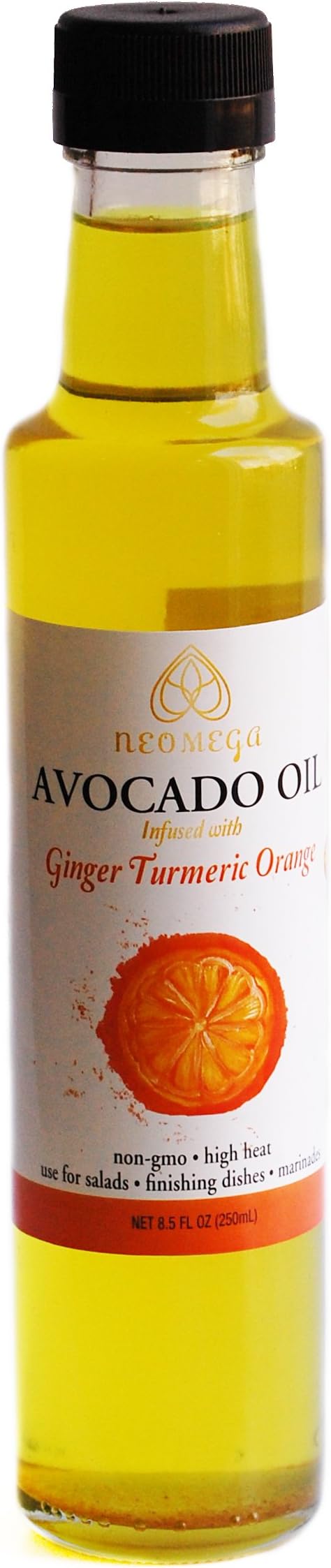 NEOMEGA Ginger-Turmeric-Orange Infused Avocado oil, 8 oz, Paleo/Keto Cooking Oil, Cold Pressed, NON-GMO, HIGH HEAT (500 F), Made in USA