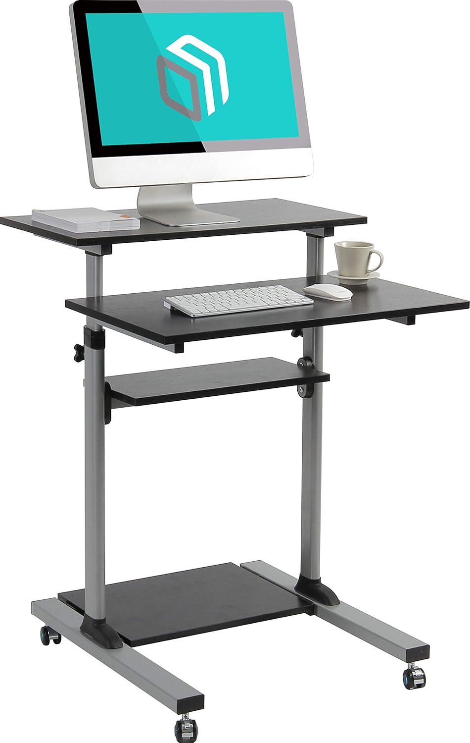 ONKRON Mobile Stand Up Desk Height Adjustable Computer Workstation Rolling Presentation Cart W1R
