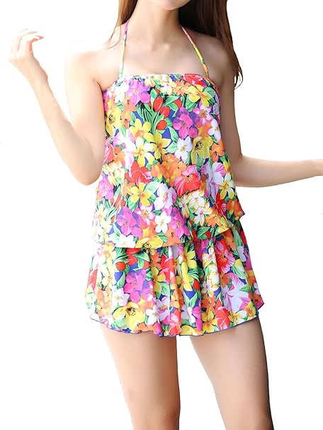 Amazon アプラージュ Uplage 水着 ビキニ レディース ベアワンピース付き 花柄バンドゥビキニ Cv0065 レッド系 L ビキニ セパレーツ 通販