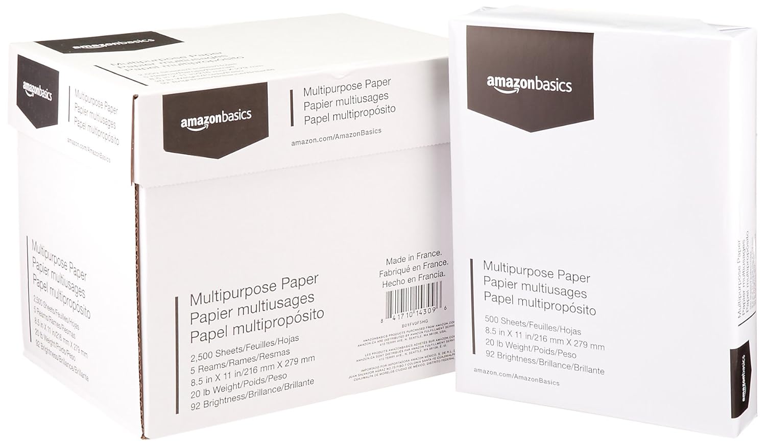 AmazonBasics 92 Bright Multipurpose Copy Paper 8.5 x 11 Inches, 5