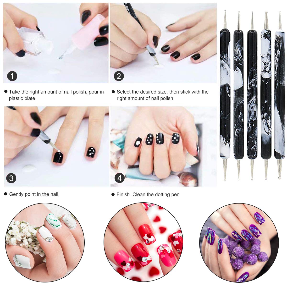 20pcs Nail Art Painting Kit, Nail Art Design Dotting Painting Drawing Polish Brush Pen Tools, Nail Art Brushes and Nail Dotting Tools Set : Beauty