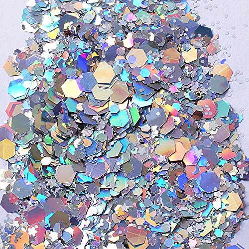 image for Silver Holographic Chunky Glitter Cosmetic Body Face Hair Nail Glitter