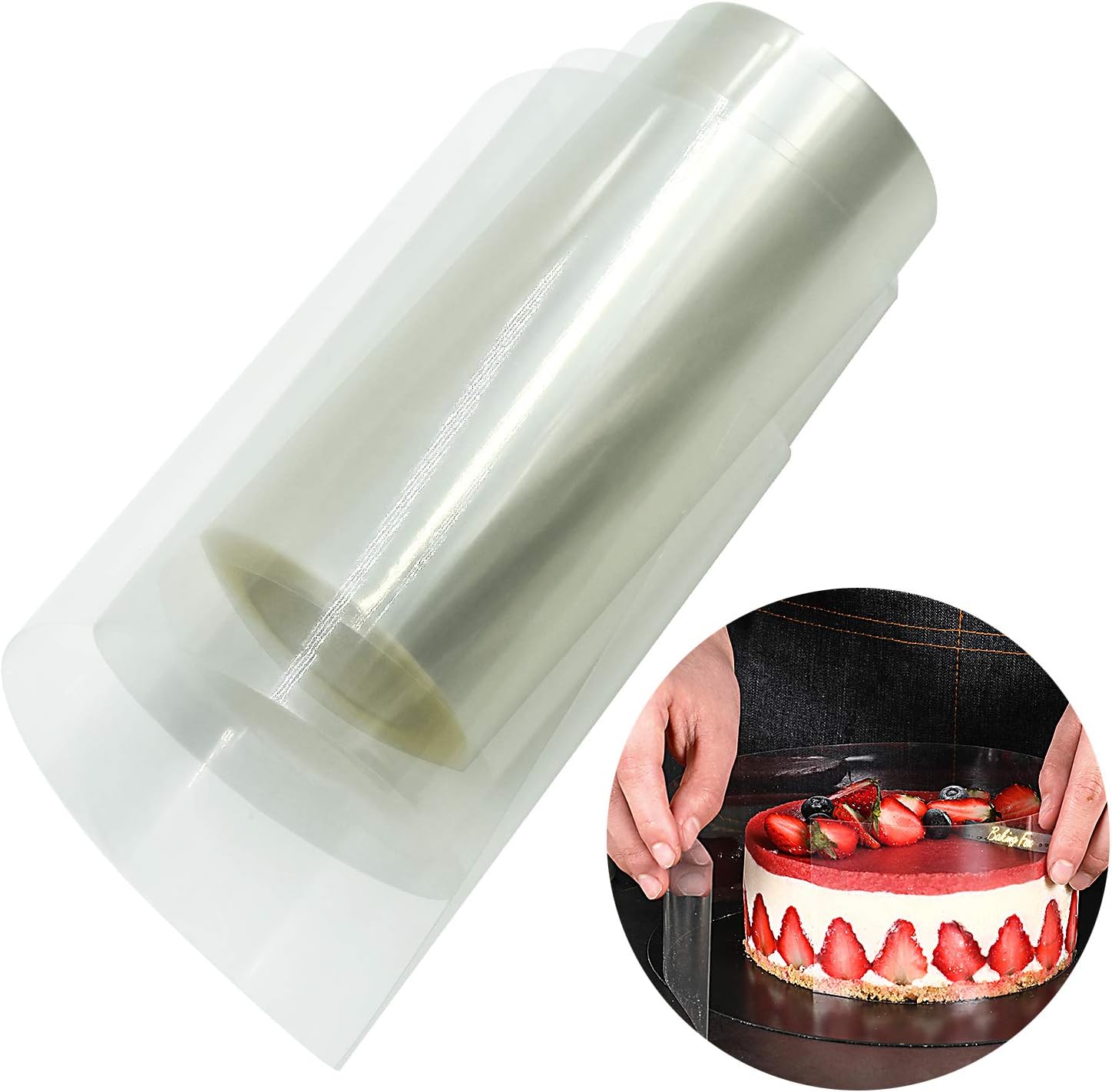 Wandefol Chocolate Cake Hard Collar, Acetate Roll Transparent Cake Decoration, Clear Cake Strips Rolls, Dessert Making Tools Hard Collar 10cm x 10m