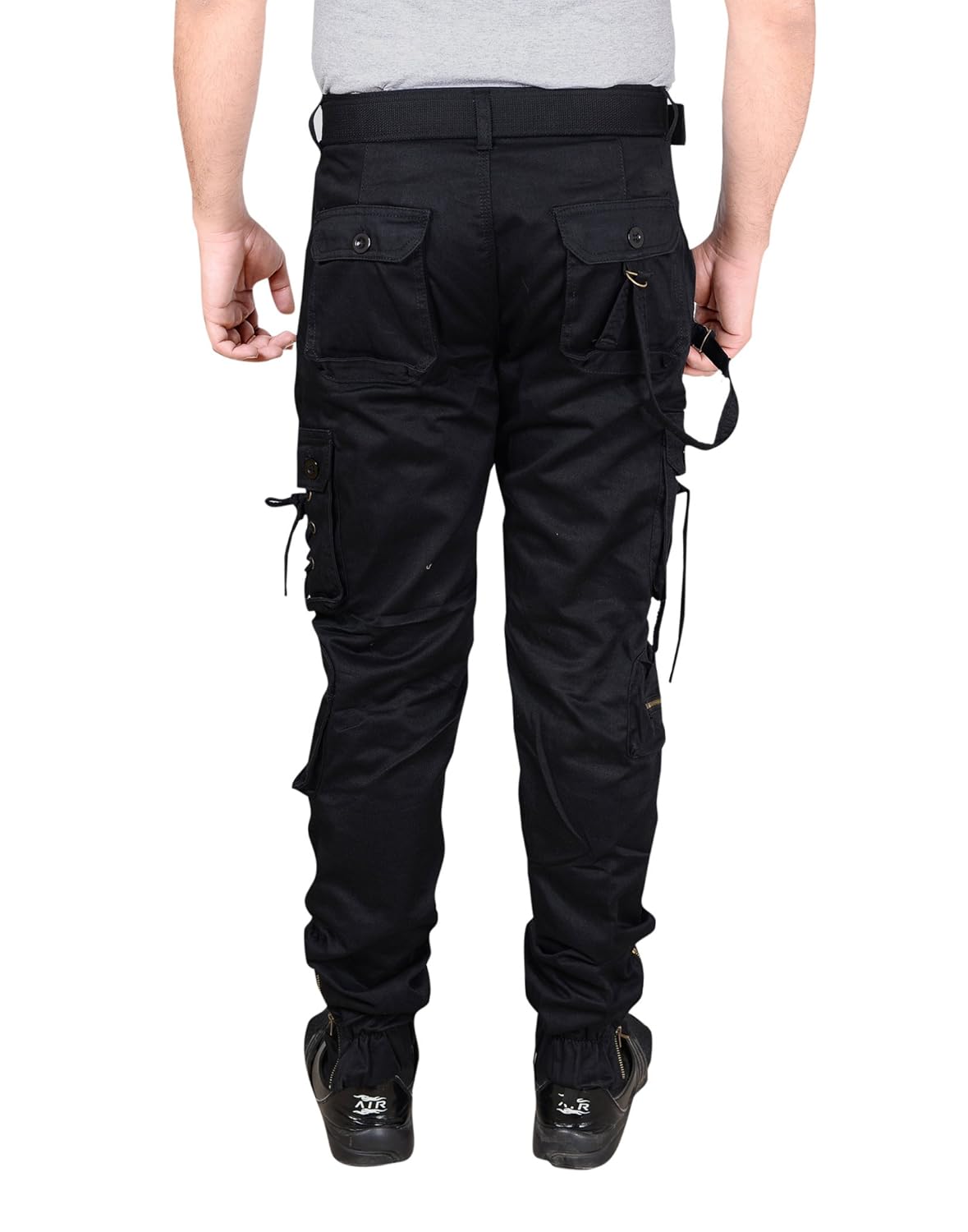 devil men's cotton relaxed fit zipper dori black cargo jogger pants
