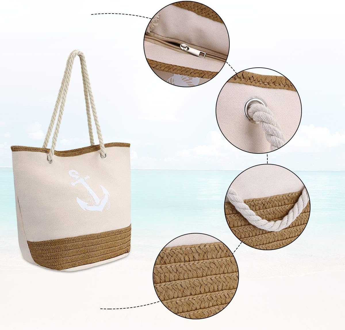 flintronic Women Beach Bag, #2 Beige Anchor - Image 5