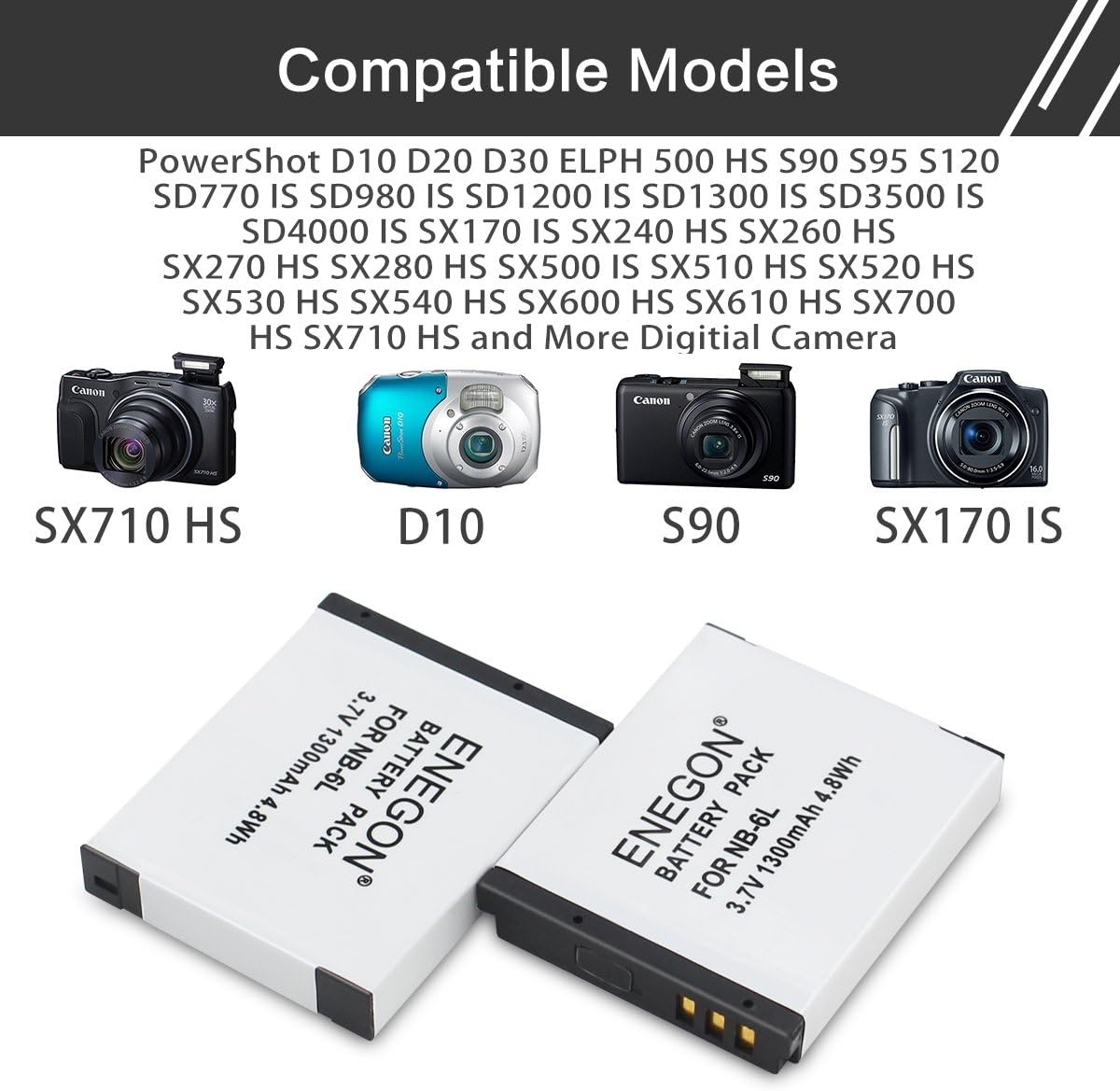 ENEGON NB-6L NB-6LH Battery and CB-2LY Rapid Charger for Canon PowerShot SX500 IS, SX510 HS, SX520 HS, SX530 HS, SX700 HS - Image 3