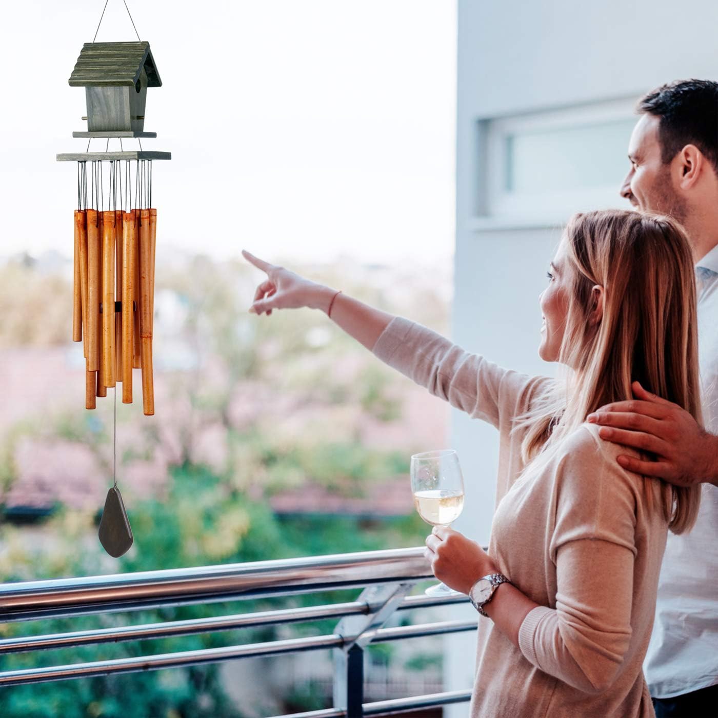 WOODMUSIC Wind Chime Outdoor, 36'' Bamboo Wooden Birdhouse Wind Chimes for Ourdoor & Indoor, Garden, Yark, Patio and Home Décor : Garden & Outdoor