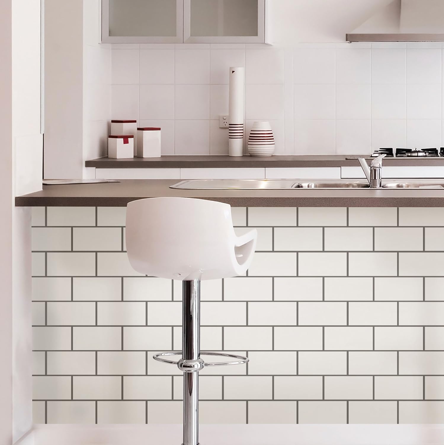 InHome NH2363 Subway Peel and Stick Backsplash Tiles, White/Off-White, Small - Image 5