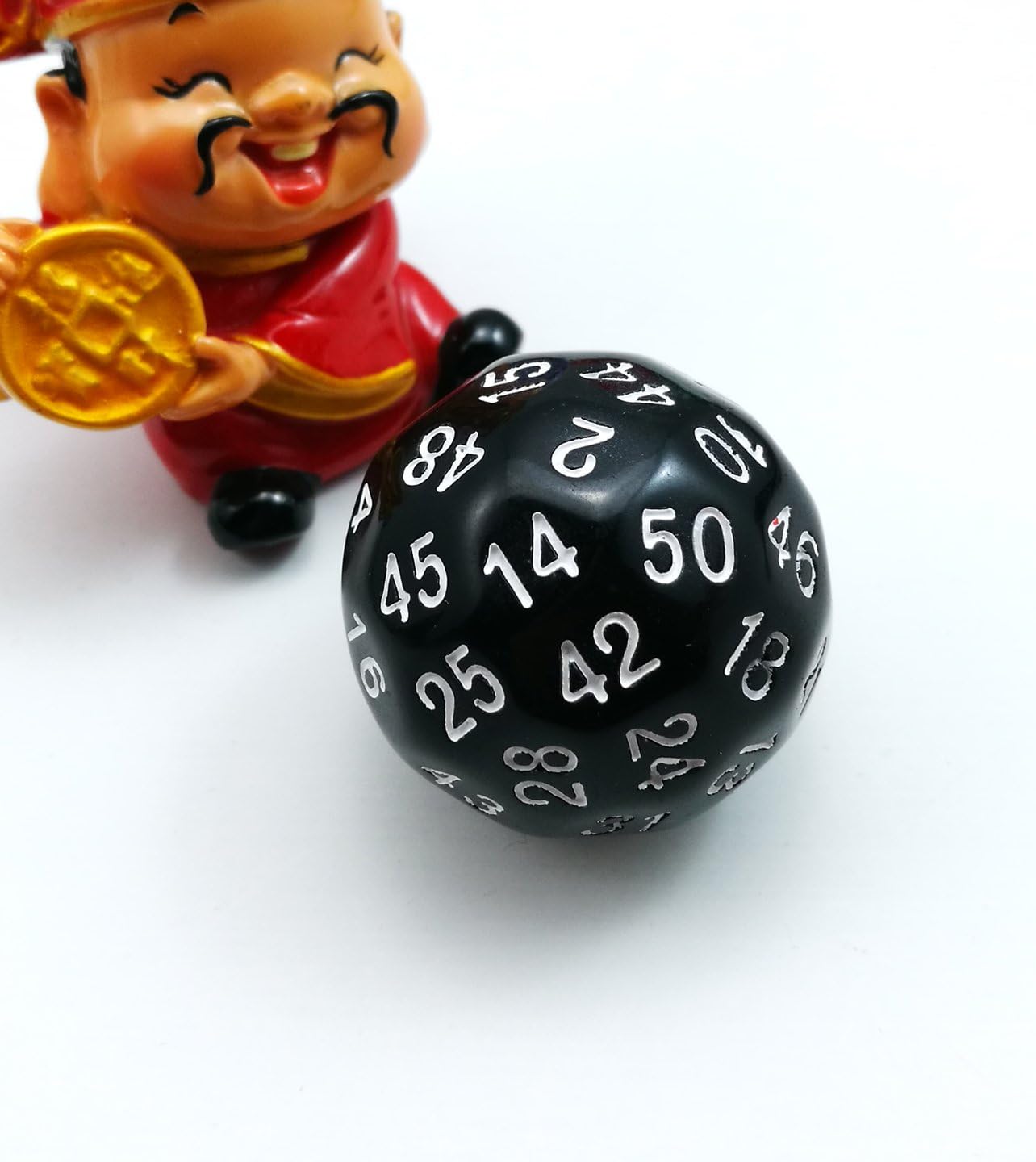 Bescon Fifty-Sided Die, 50 Sided Cube, 50 Sides Dice, 50-Sided D50 30mm Large Gaming Dice - Black Opaque Color with White Numbers