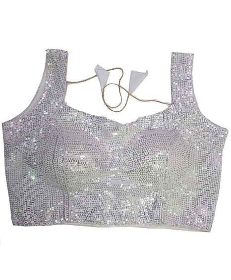 Women's Silver Sleevelless Readymade Saree Blouse (38+margin)