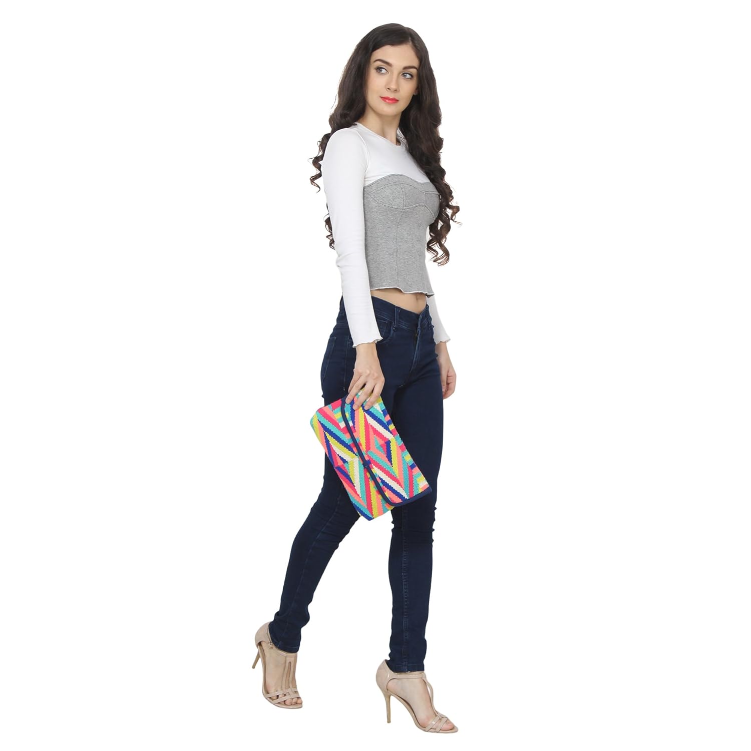 diwaah women's cotton clutch with magnetic snap, multicolour