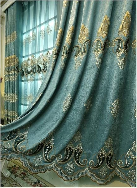 Amazon Com Tiyana Blue Chenille Curtains 84 Inch Long Lace