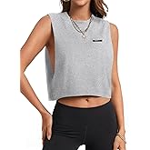 Remidoo Cropped Tank Tops for Women Open Side Workout Tops Sleeveless Shirt Crewneck Activewear