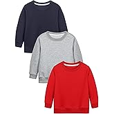 Cooraby 3 Pack Baby and Toddler Boys Crewneck Sweatshirts Kids Solid Cotton Pullover Hoodie Long Sleeve T-Shirts Tops