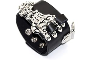 Heavstjer Punk Alloy Skull Wristband Chain Wide Leather Cuff Bracelet