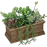 GnFlus Artificial Succulents Plants, Mini Assorted Potted Succulent Fake Plants in Pots Small Succulents Plants Artificial with Wood Pot for Home Office Living Room Table Shelf Decor Indoor