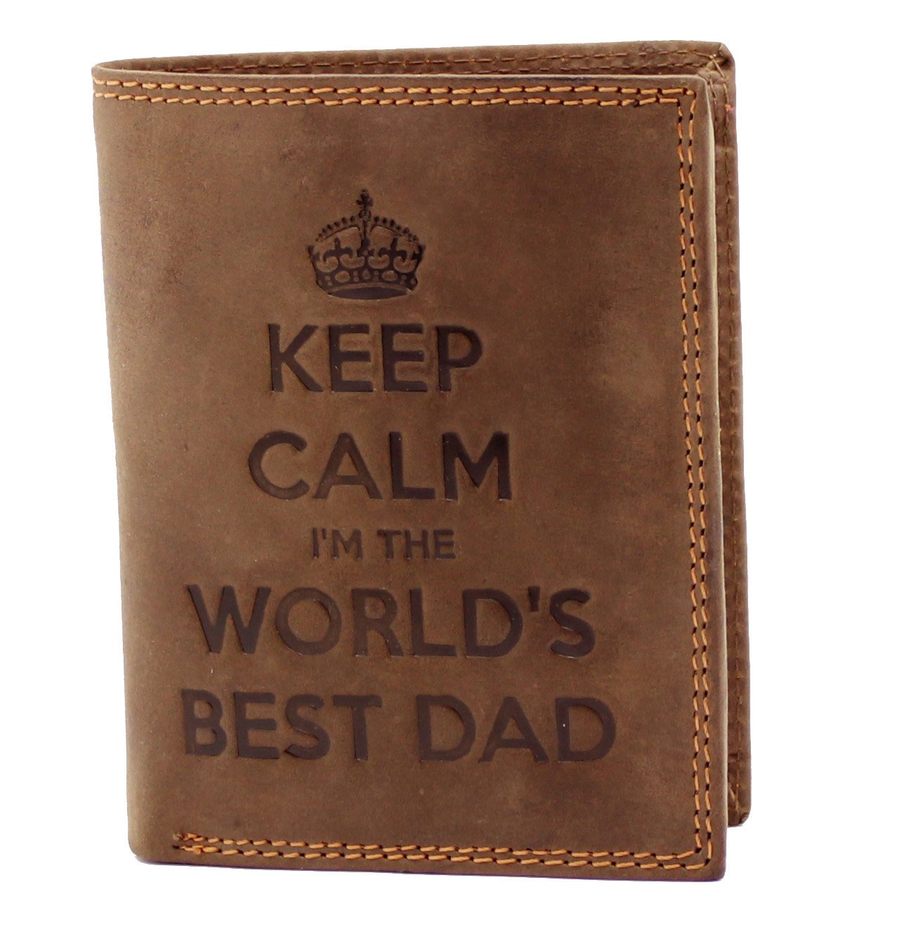 STARHIDE Handmade Wallet (Keep Calm I’M The Worlds Best Dad) Gents Brown Distressed Hunter Real Leather Coin Pocket Wallet 705 (Brown)