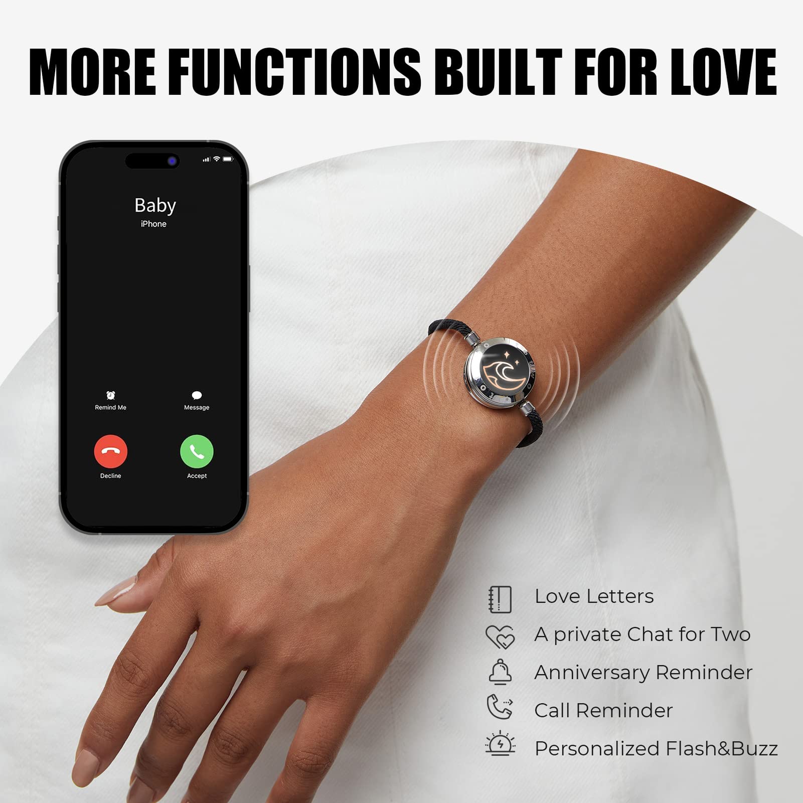 TOTWOO Long Distance Touch Bracelets for Couples, Vibration & Light up for Love Couples Bracelets | Long Distance Relationship Gifts for Girlfriend Bluetooth Pairing Jewelry