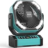 MORECORE 20000mAh Rechargeable Camping Fan with Light, 112HRS Running, 8-Speed, Auto Oscillating, Timer, LED Digital Display, 270°Pivot with Hook for Tent RV Emergency Garage-Blue