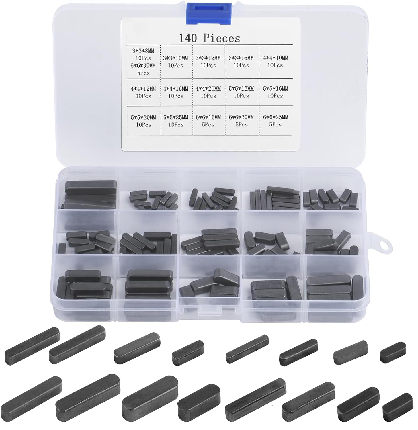 Photo 1 of MUZHUPGUZ 140 Pcs Round Ended Feather Key, Parallel Drive Shaft Keys Set, Key Stock Assortment, Drive Shaft Parallel Keys, Shaft Feather Key, Keyway for Fasteners Mechanical Industry, 3mm 4mm 5mm 6mm