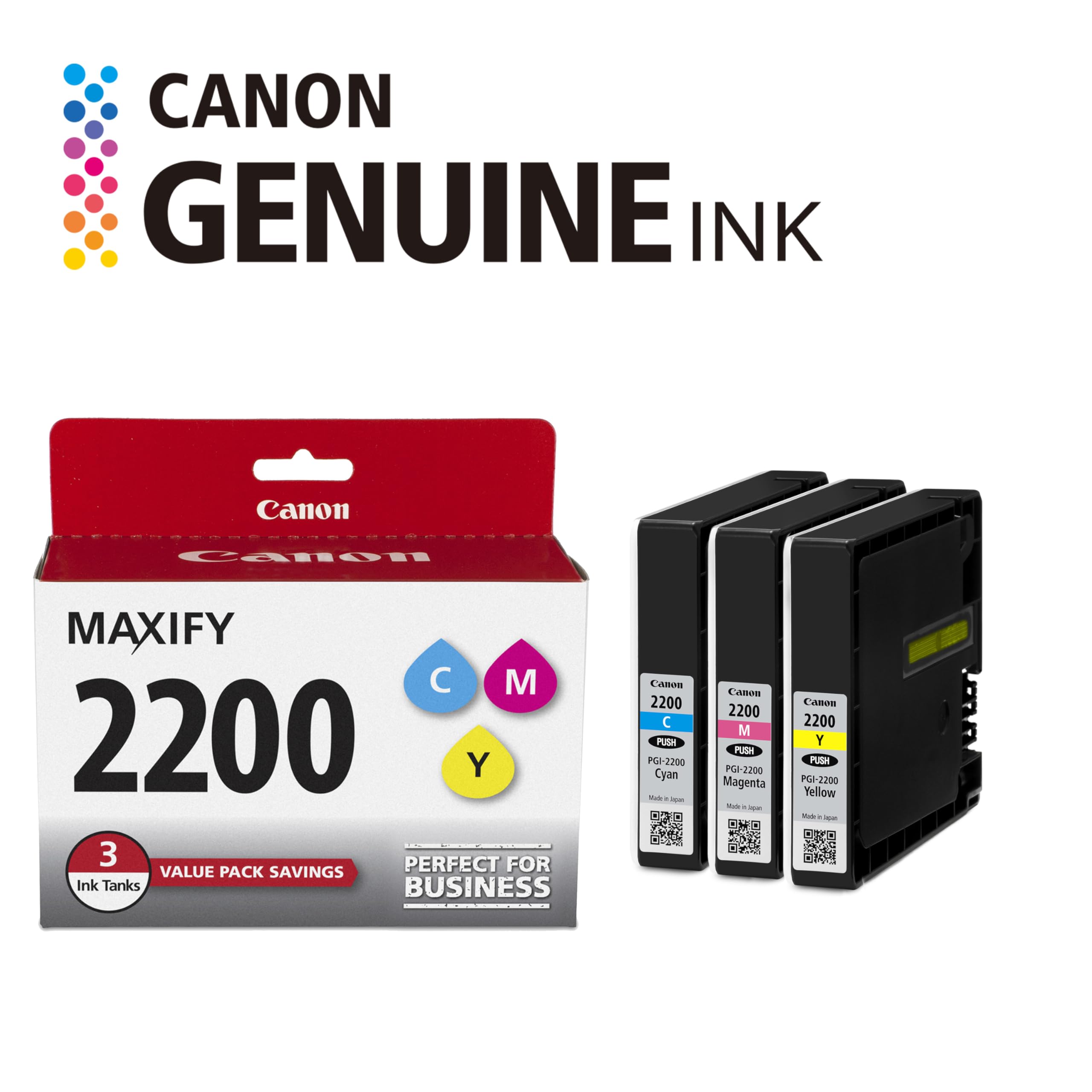 Canon PGI-2200 Genuine Three Color Multi Pack, Compatible with IB4120, MB5120, MB5420, IB4020, MB5020, and MB5320 (Optional) Printers