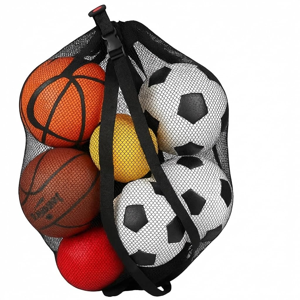 Keeble Outlets Mesh Bags - Heavy Duty Mesh Drawstring Bag With Adjustable Shoulder Strap - Ball Bags For Football, Volleyball, Basketball, Camping And Swimming Gear (30” X 40”)